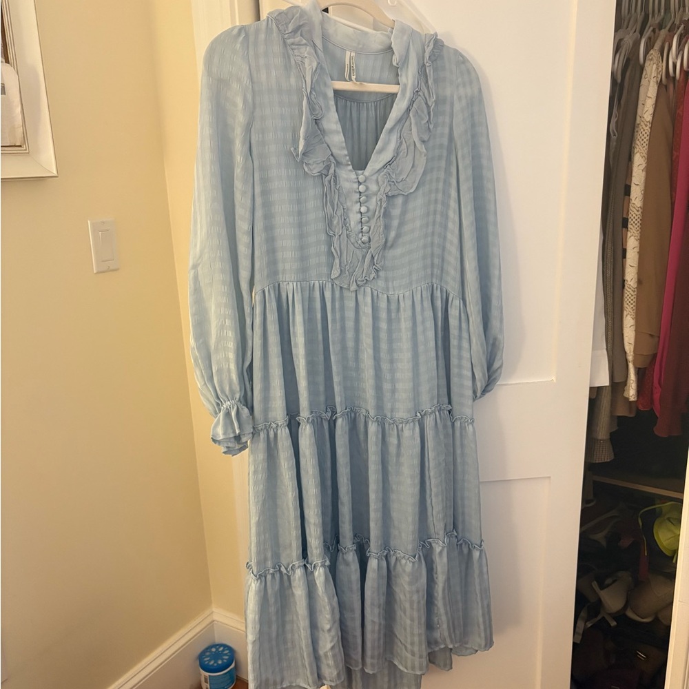 Anthropologie Light Blue Ruffle-Trim Midi Dress
